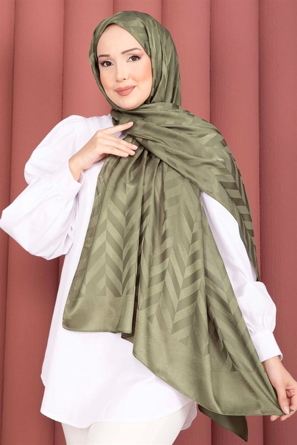 Zigzag Pattern Jacquard Shawl Series Green Olive