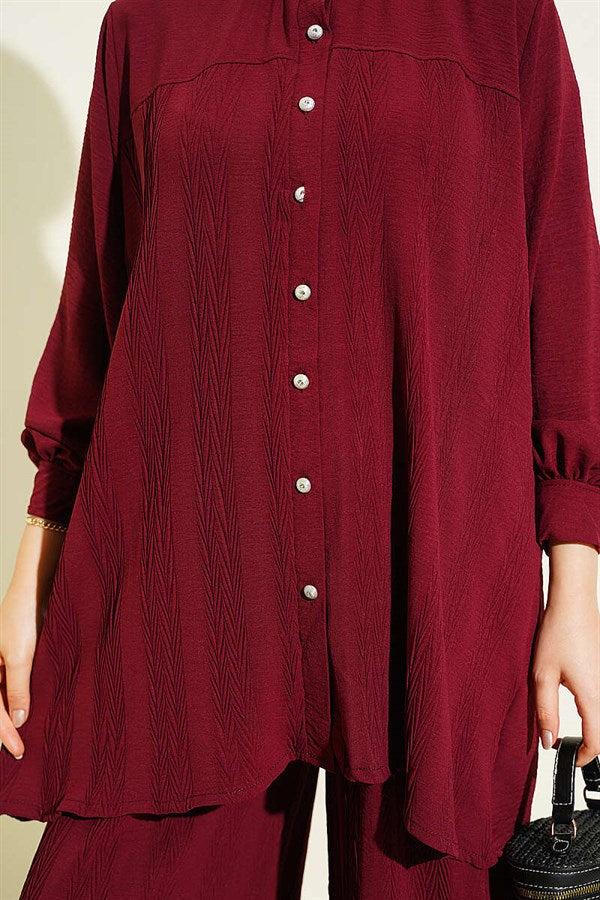 Zigzag Patterned 2 Piece Set in Burgundy
