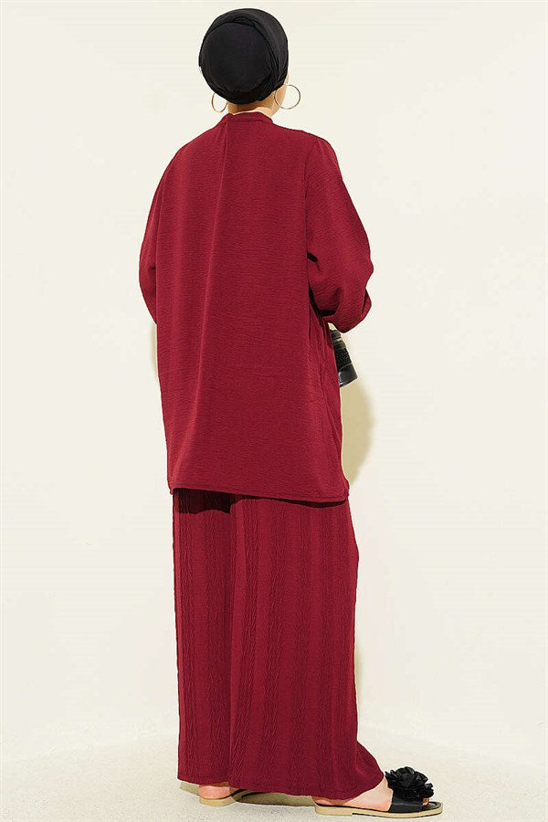 Zigzag Patterned 2 Piece Set in Burgundy