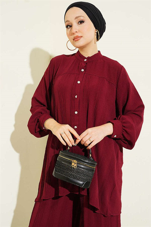 Zigzag Patterned 2 Piece Set in Burgundy