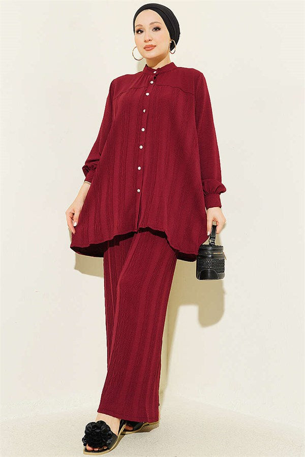 Zigzag Patterned 2 Piece Set in Burgundy