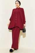 Zigzag Patterned 2 Piece Set in Burgundy