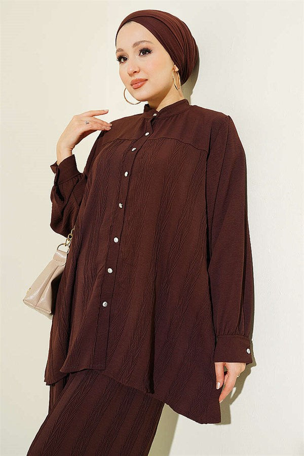 Zigzag Patterned 2 Piece Set in Coffee