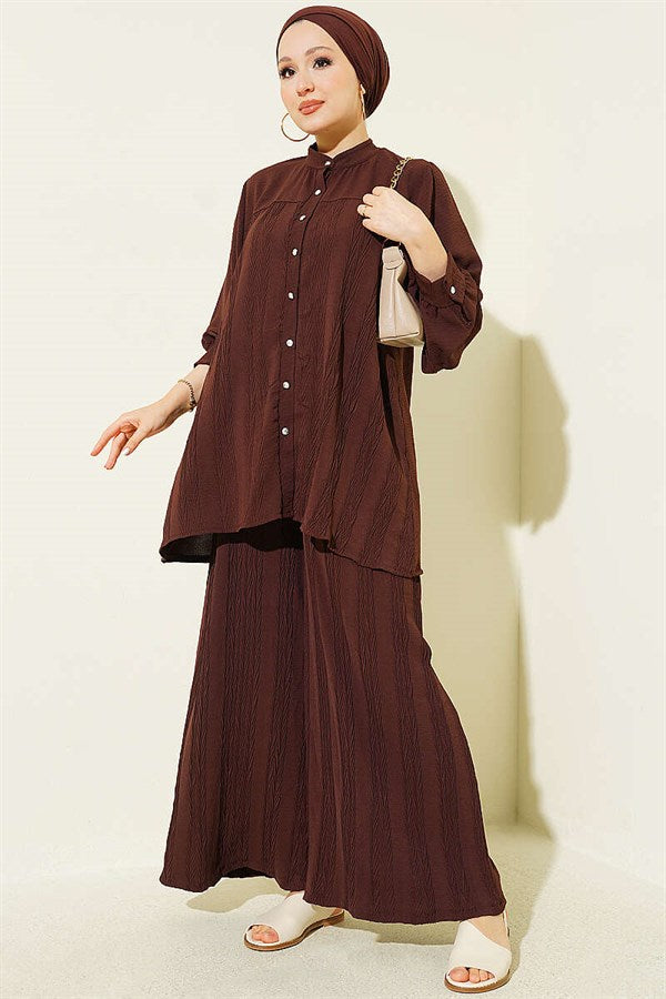 Zigzag Patterned 2 Piece Set in Coffee