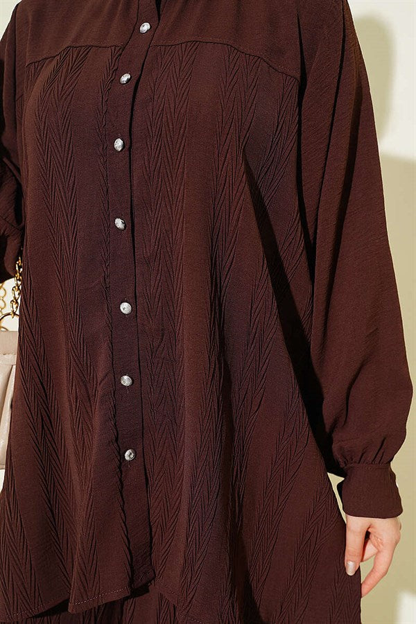 Zigzag Patterned 2 Piece Set in Coffee