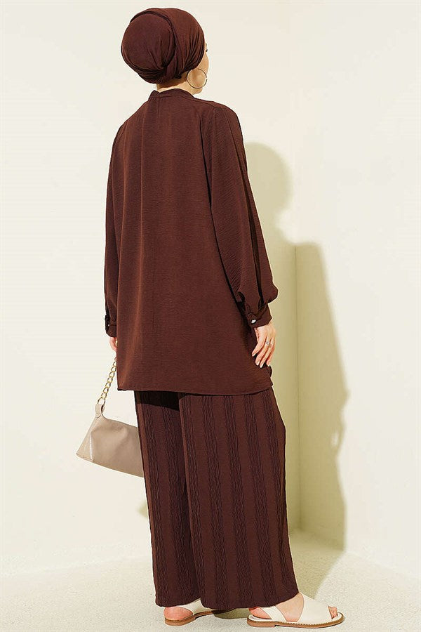 Zigzag Patterned 2 Piece Set in Coffee
