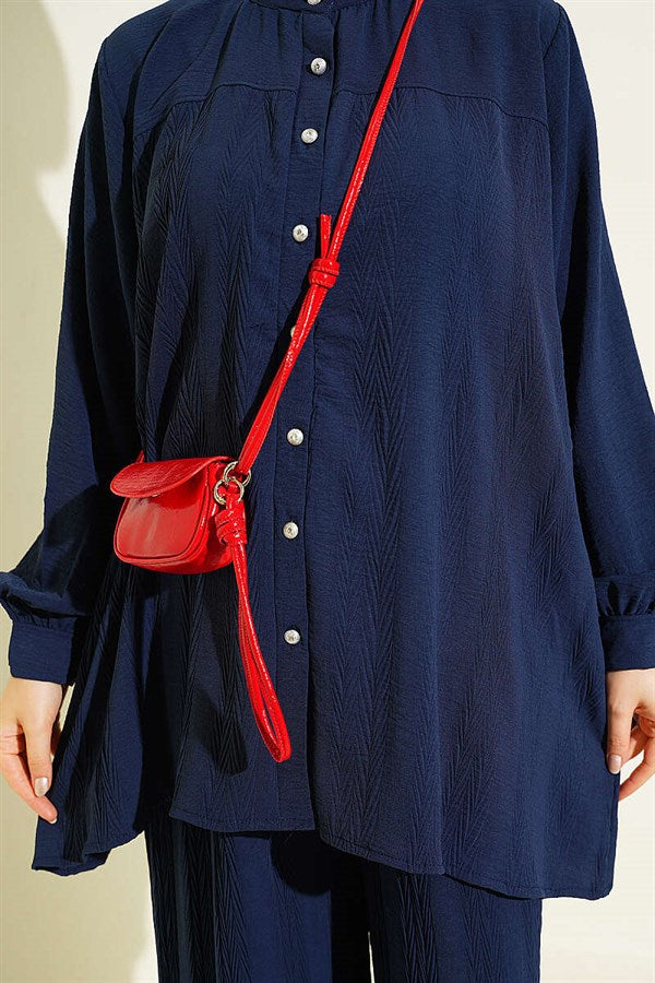 Zigzag Patterned 2 Piece Set, Navy Blue