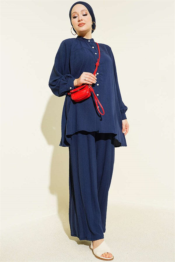 Zigzag Patterned 2 Piece Set, Navy Blue