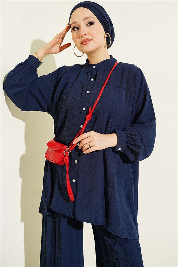 Zigzag Patterned 2 Piece Set, Navy Blue