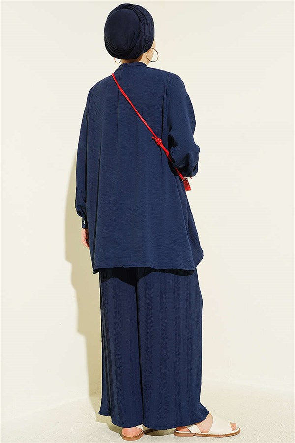Zigzag Patterned 2 Piece Set, Navy Blue