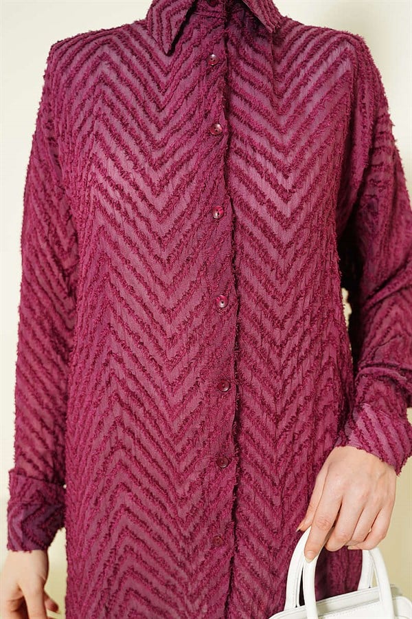 Zigzag Tassel Loose-Fitting Shirt, Burgundy