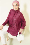 Zigzag Tassel Loose-Fitting Shirt, Burgundy