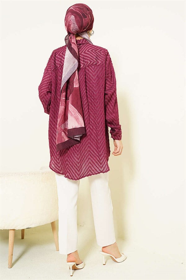 Zigzag Tassel Loose-Fitting Shirt, Burgundy