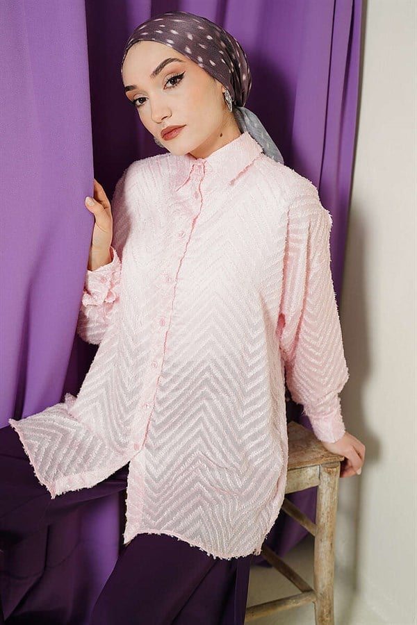 Zigzag Tassel Loose Shirt Powder Pink