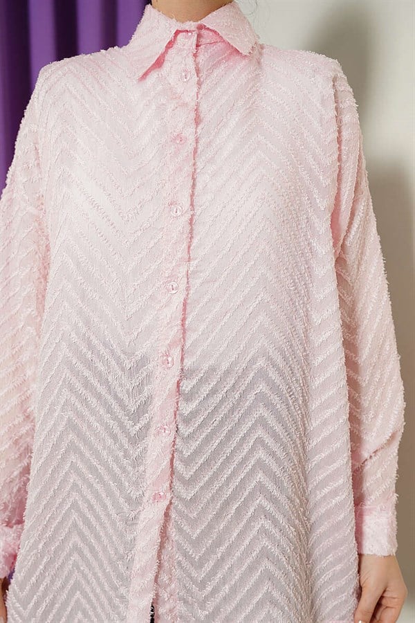 Zigzag Tassel Loose Shirt Powder Pink