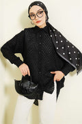 Zigzag Tassel Loose-Fitting Shirt, Black