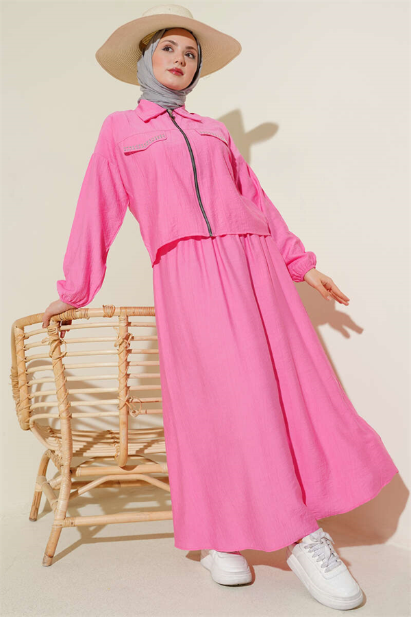 2 Piece Set with Staple Pocket Flap Skirt, Pink