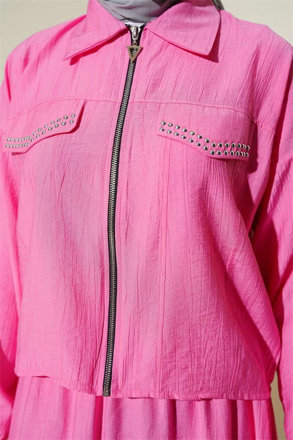 2 Piece Set with Staple Pocket Flap Skirt, Pink