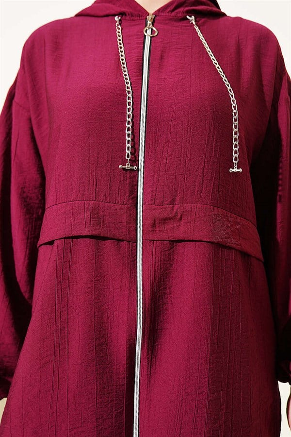 2 Piece Set with Chain Cord Detail and Zipper, Burgundy
