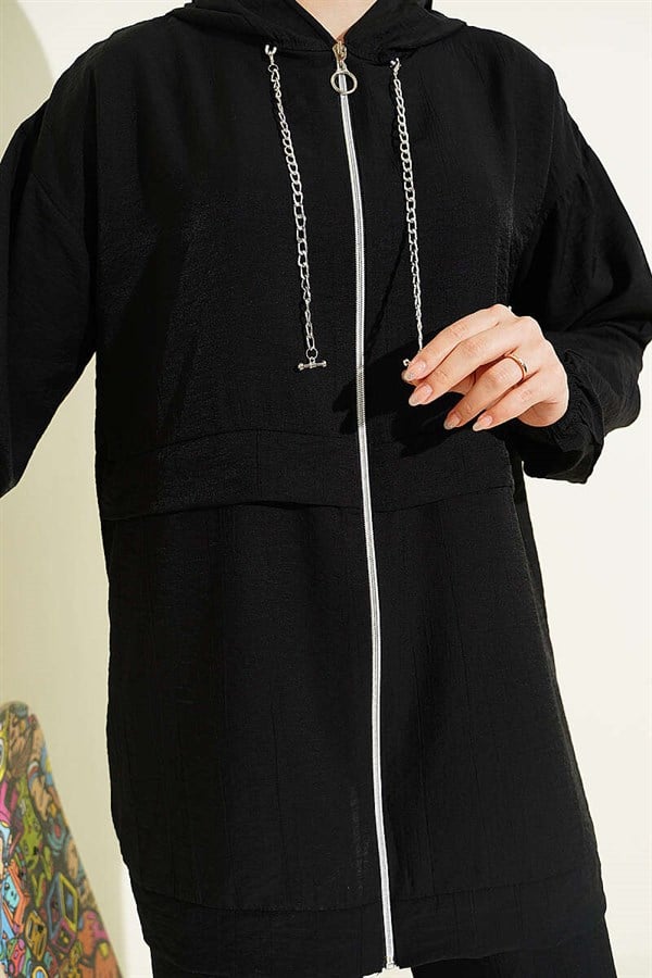 Chain Cord Detail Zippered 2 Piece Set, Black
