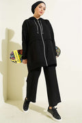 Chain Cord Detail Zippered 2 Piece Set, Black
