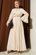 Chain Belted Ruffled Ankle Waffle Dress with Stones