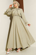 Chain Belted Ruffled Ankle Waffle Dress in Light Green