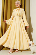Chain Belted Ruffled Ankle Waffle Dress Yellow