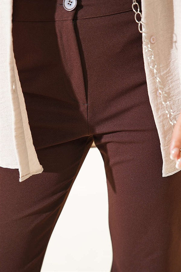 Chain Belted Spanish Flare Trousers, Brown