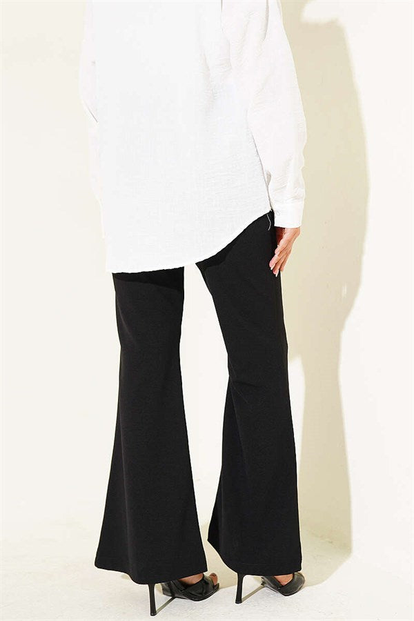 Chain Belted Spanish Flare Trousers Black
