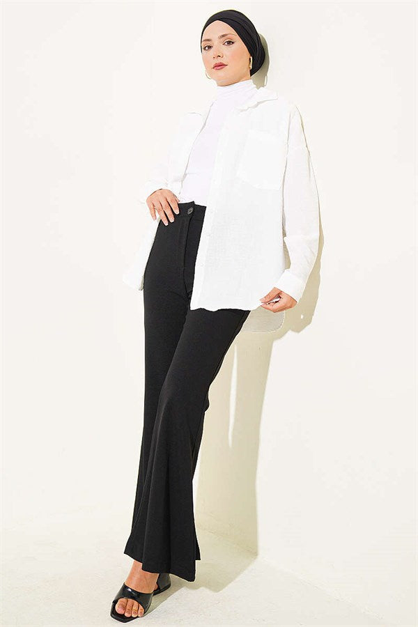 Chain Belted Spanish Flare Trousers Black