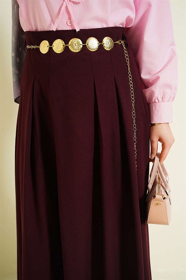 Chain Belt Pleated Skirt, Plum