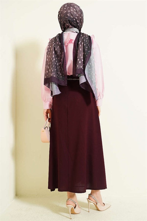 Chain Belt Pleated Skirt, Plum