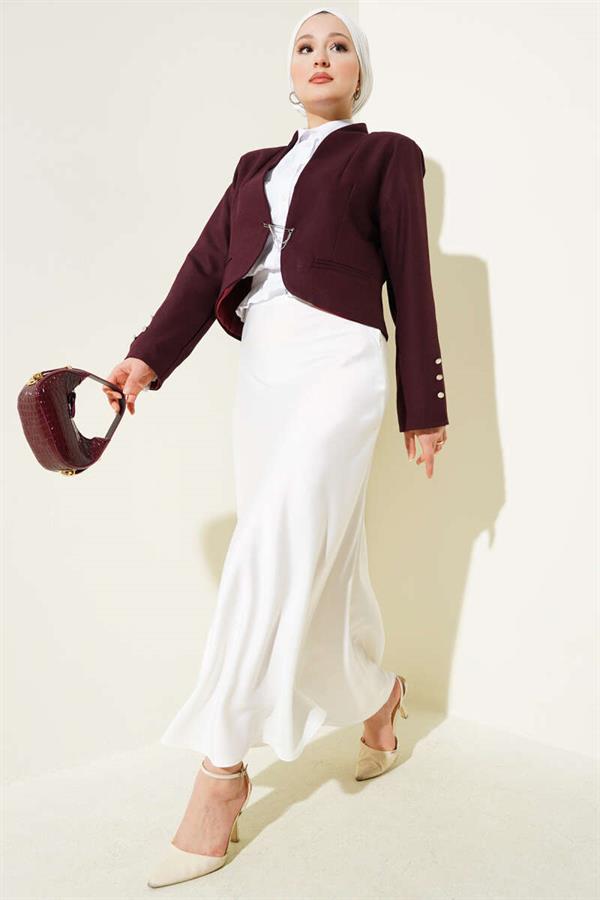 Chain and Hook Pin Short Jacket Claret Red