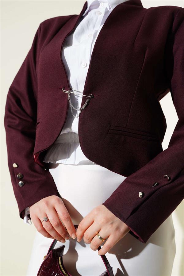 Chain and Hook Pin Short Jacket Claret Red