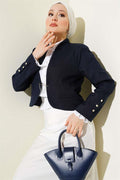 Chain and Safety Pin Short Jacket Navy Blue