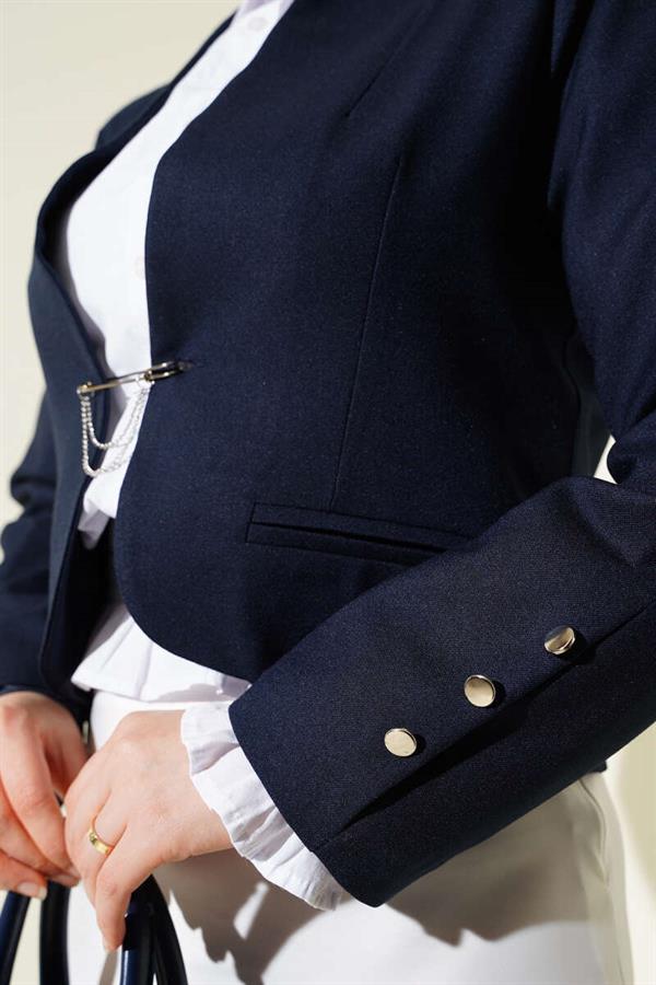 Chain and Safety Pin Short Jacket Navy Blue