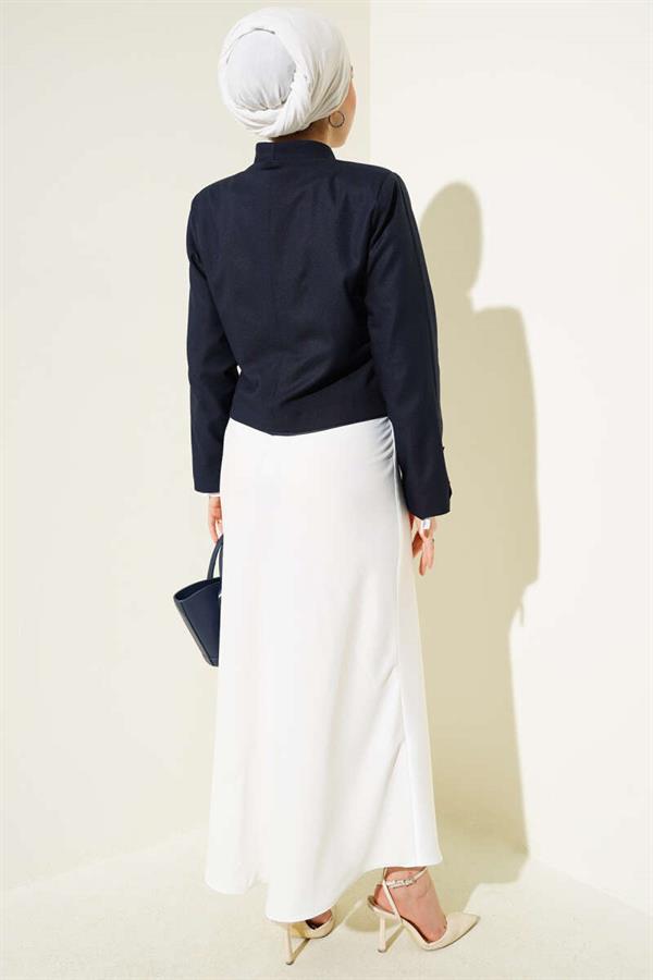 Chain and Safety Pin Short Jacket Navy Blue