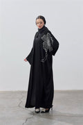 Flower Designed Premium Abaya Black