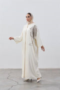 Flower Designed Premium Abaya Ecru
