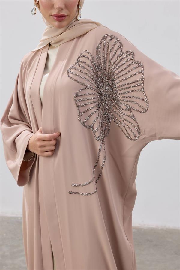 Flower Designed Premium Abaya Mink