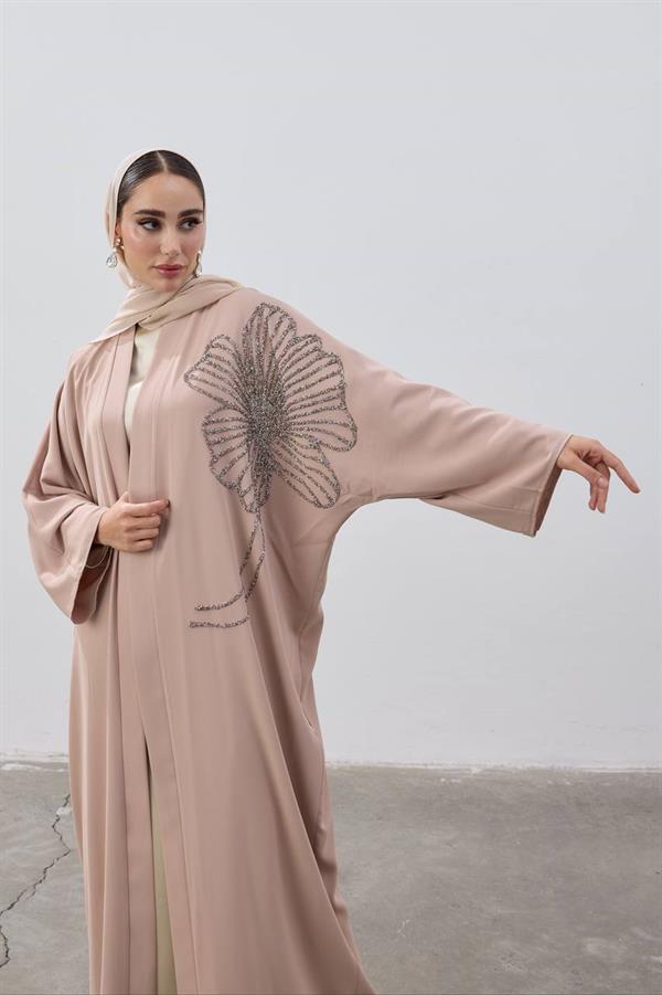 Flower Designed Premium Abaya Mink