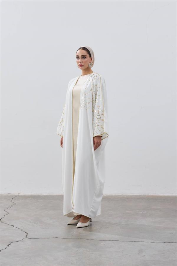 Gold Detailed Premium Abaya White