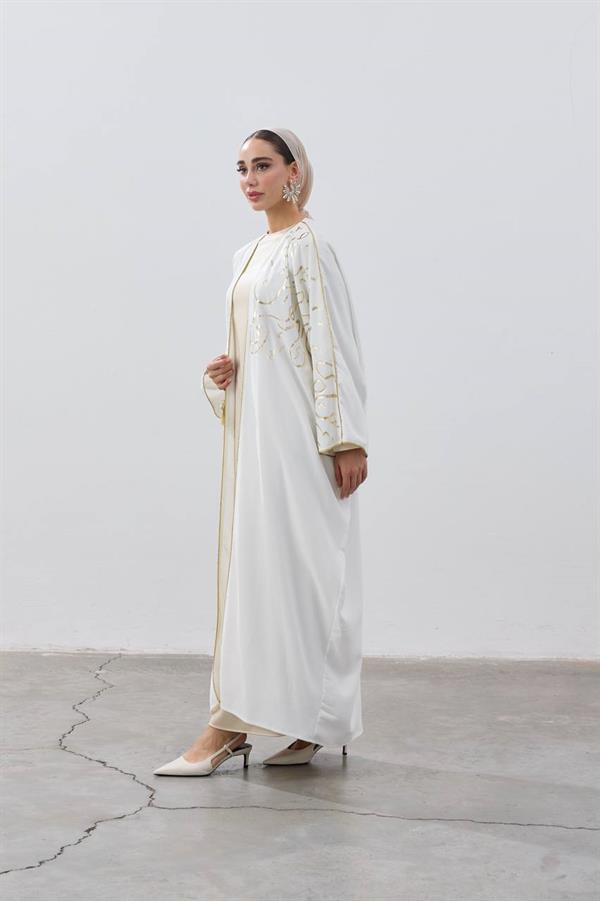 Gold Detailed Premium Abaya White