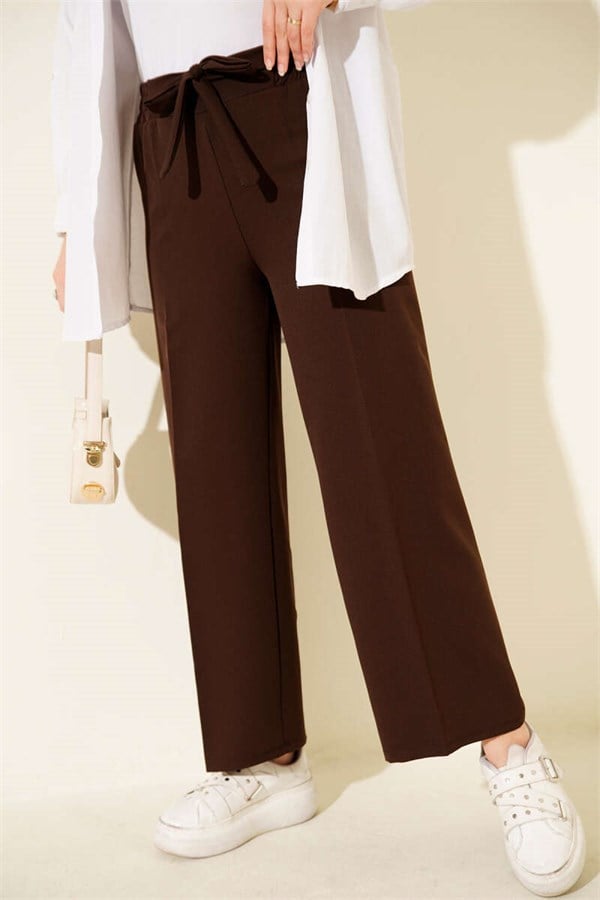 Self-Belted Double Trousers Chestnut