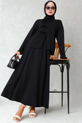 Loyşa Brit Buttoned Skirted 2 Piece Set Black