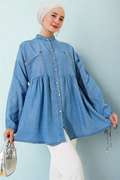 Mini Floral Chest Pocket Denim Shirt Light Blue