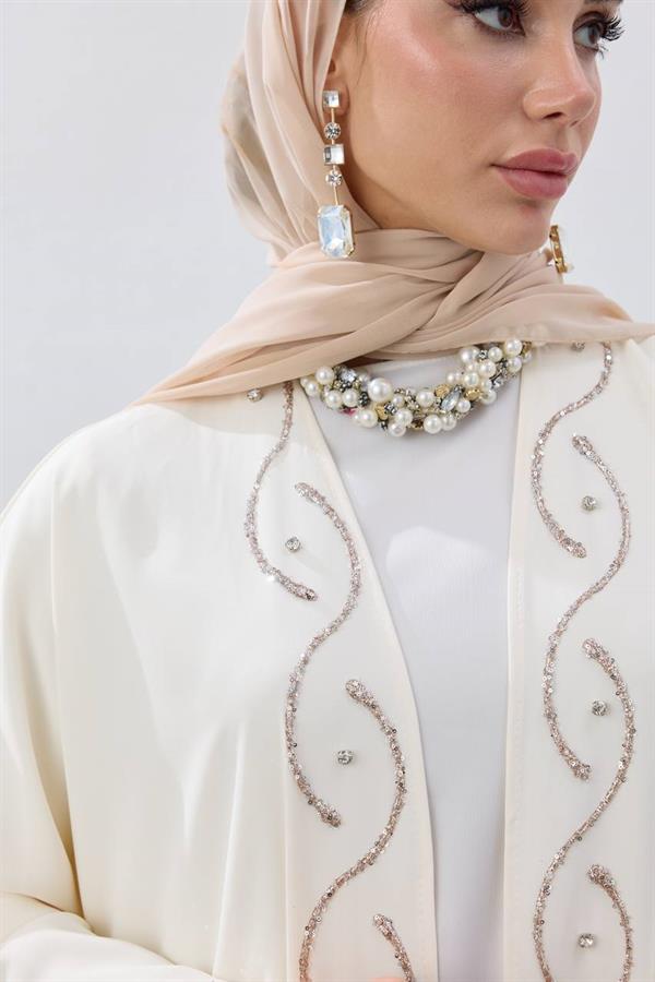 Stone Detailed Premium Abaya Ecru