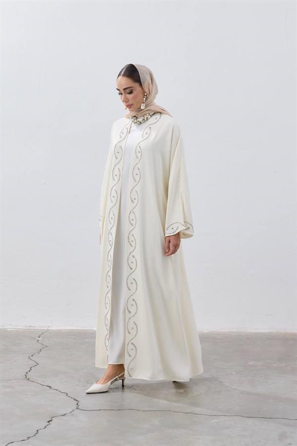 Stone Detailed Premium Abaya Ecru