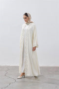 Stone Detailed Premium Abaya Ecru